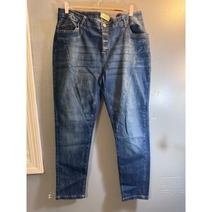 Vizio Women's Button Fly Skinny Jeans Medium Wash Blue Denim Plus Size 23/24‎